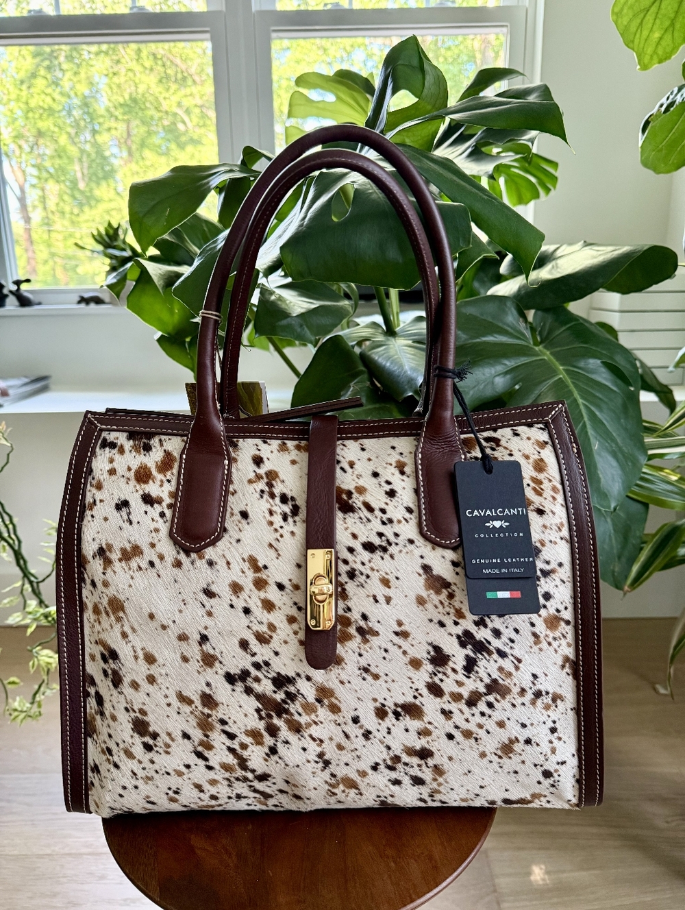 Cavalcanti Brown & White Haircalf Satchel Tote